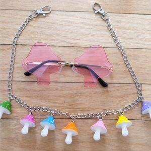 Y2K Mushroom Sunglasses + Mushroom Charm Chain Fairycore Festival Accessories